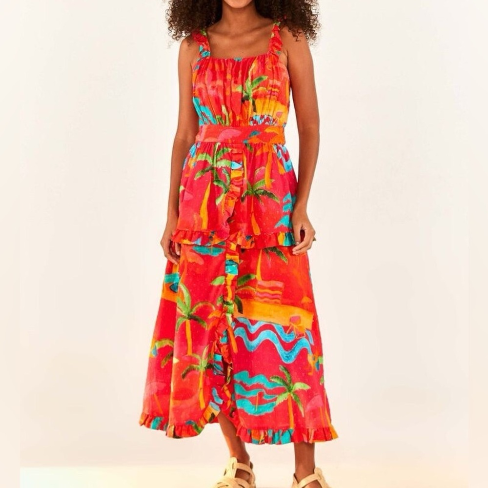 Farm Rio Ipanema Ruffled Tropical Dress